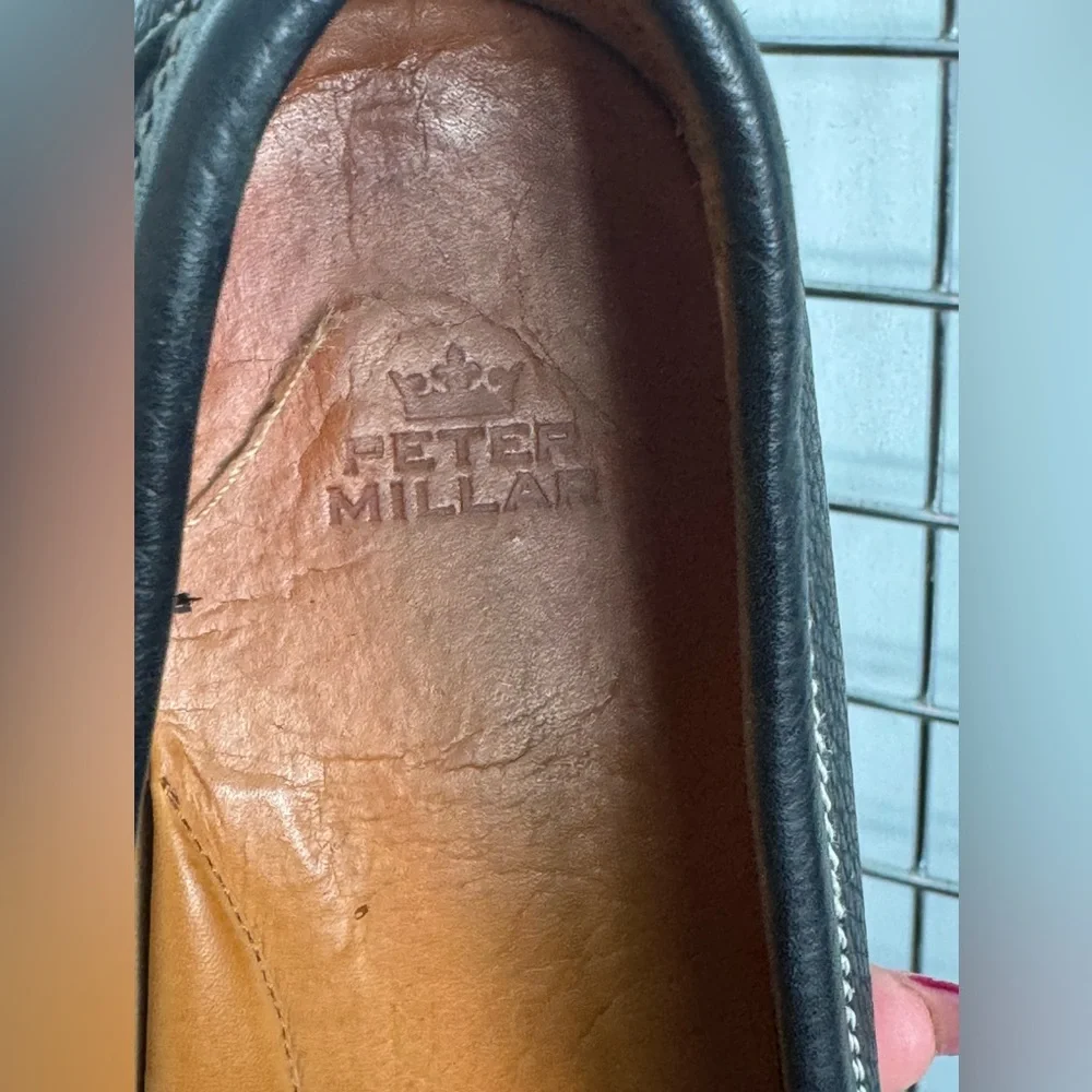 Peter Millar Black Leather Penny Driving Loafers Mens Size 10M Classic Luxe